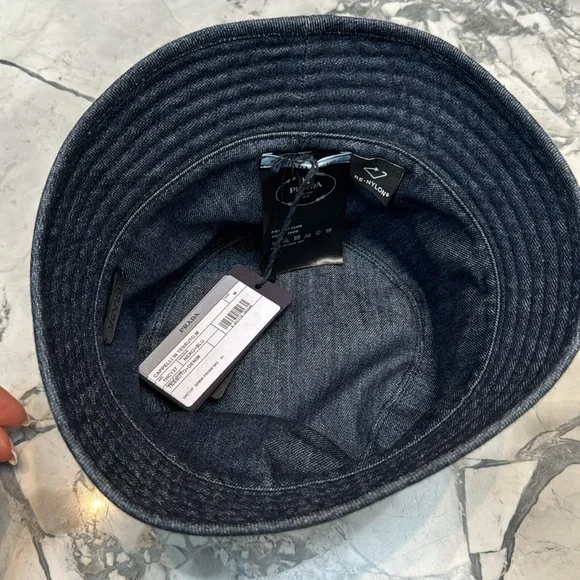 Prada Black Bucket Hat black nylon with denim medium